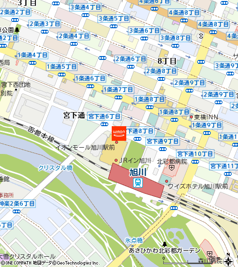 イオン旭川駅前店付近の地図